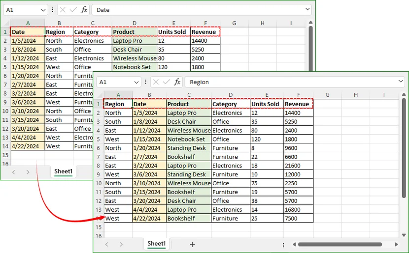 Rearrange columns in Excel using Python and Free Spire.XLS