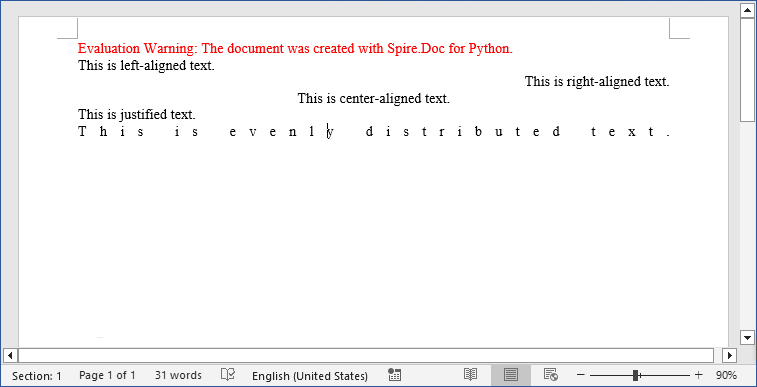 Align paragraph text in Word in Python