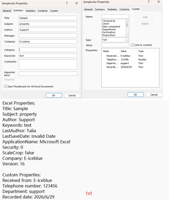 Document properties read with Spire.XLS for JavaScript