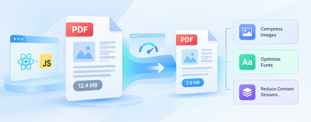 Compressing the images, fonts and content streams of a PDF in the browser with Spire.PDF for JavaScript