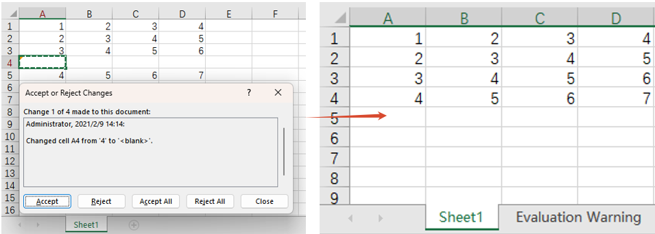 Reject All Tracked Changes in Excel