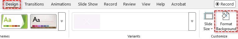 Open Format Background pane in PowerPoint to remove slide background