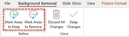Refine background removal by marking areas to keep or remove