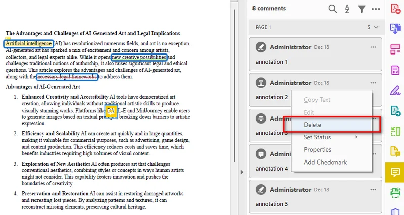 Eliminar todos los comentarios de un PDF en Adobe
