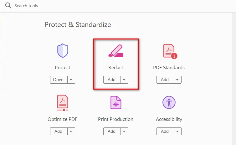 Encuentre la herramienta de redactar en Adobe