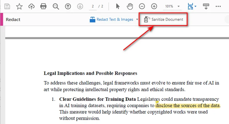 Limpiar PDF usando la función de desinfectar documento