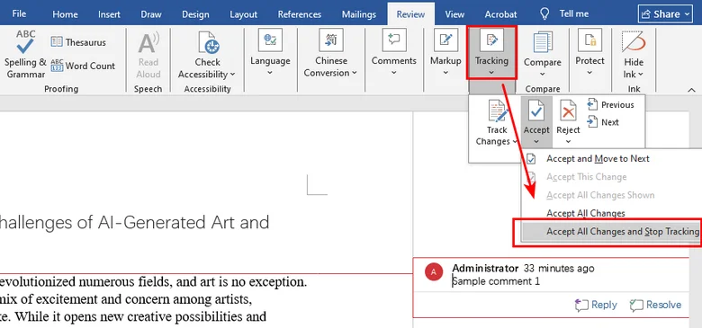 Accepter toutes les modifications dans les documents Word
