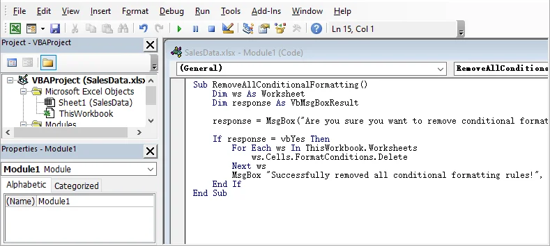 VBA macro to remove conditional formatting in Excel