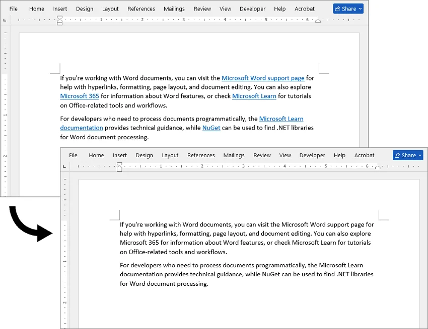 Documento de Word de salida con hipervínculos eliminados usando C#
