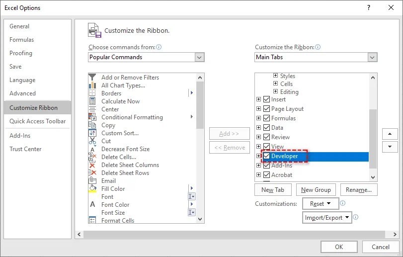 Habilitar la pestaña Desarrollador