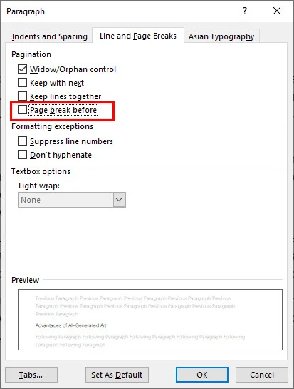 Remove Page Breaks in Word by Adjusting Automatic Breaks