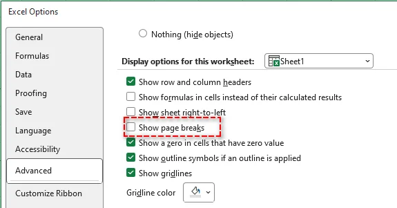 Hide Page Breaks in Excel