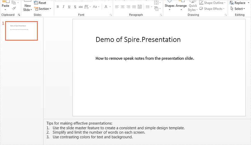 How to remove speaker notes from a presentation slide in C#