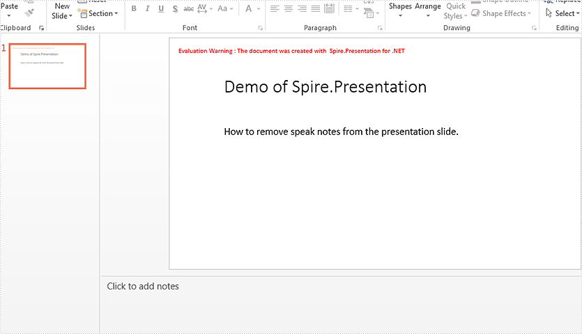 How to remove speaker notes from a presentation slide in C#