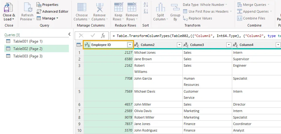 Rename column names