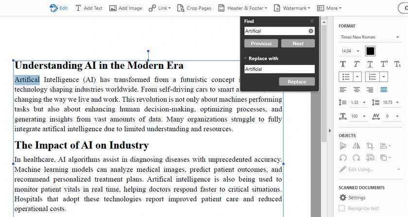 Replace Text in PDF Using Adobe