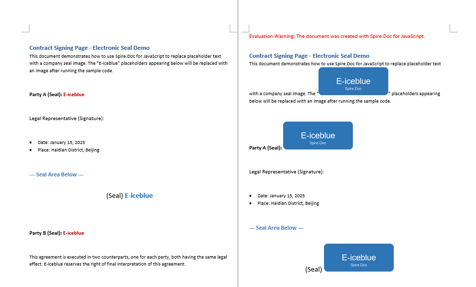 Target text in the document is found and replaced with the specified image