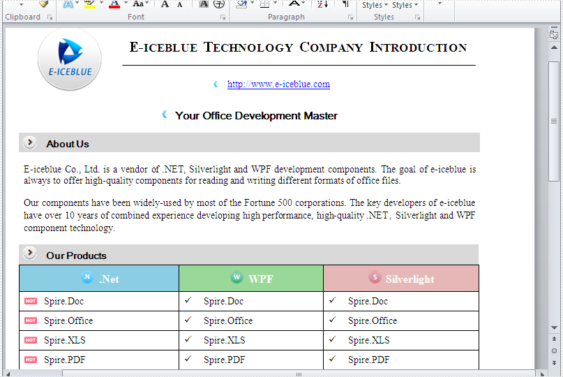 Replace text with table in a word document in C#