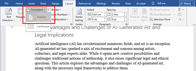 방향 변경을 통해 Word 파일의 페이지 회전