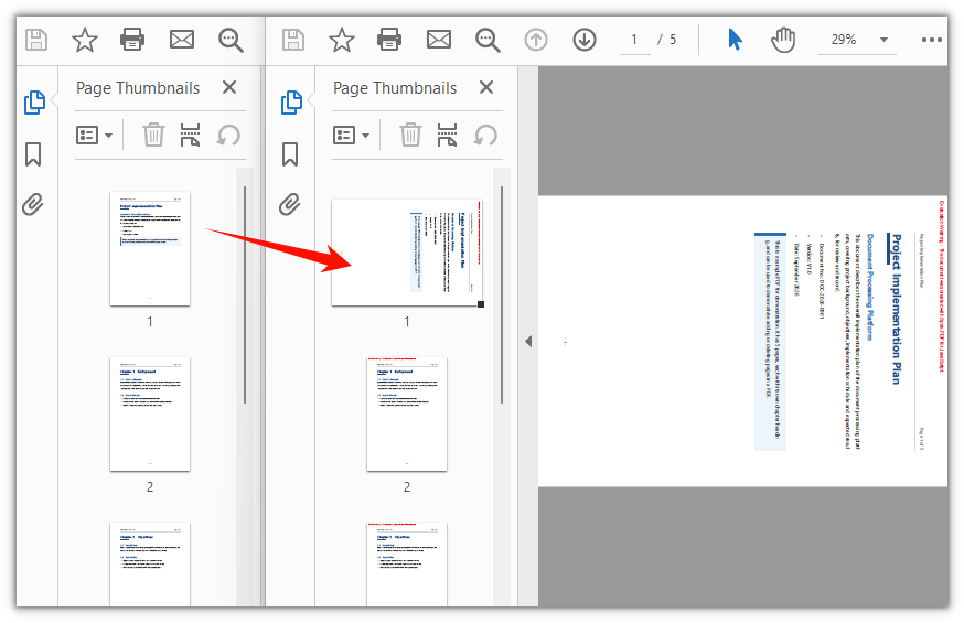 Only the first page is rotated 90 degrees; the remaining pages keep their orientation