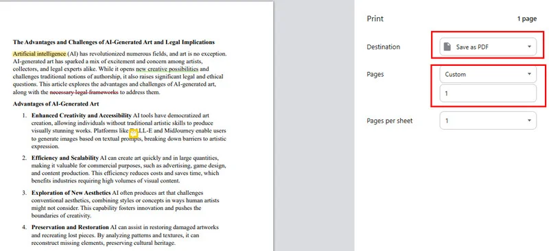 Save One Page of a PDF in Google Chrome