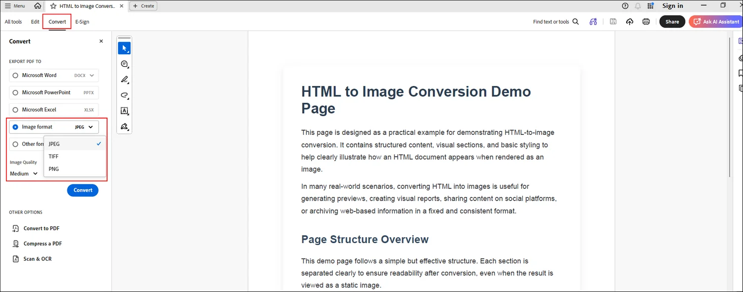 convert html to pdf and then to image format