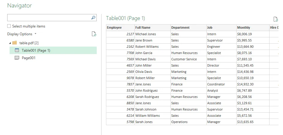 Select a detected table
