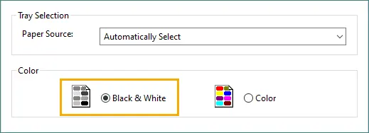 Seleziona Bianco e Nero nella sezione Colore