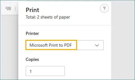 Scegli Microsoft Print to PDF