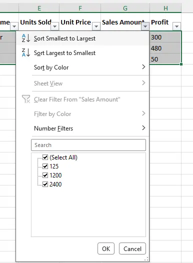 Sort by sales amount