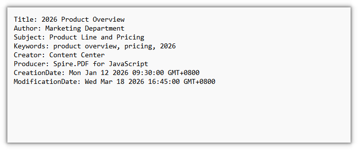 The exported text file lists the standard properties that were read, one per line