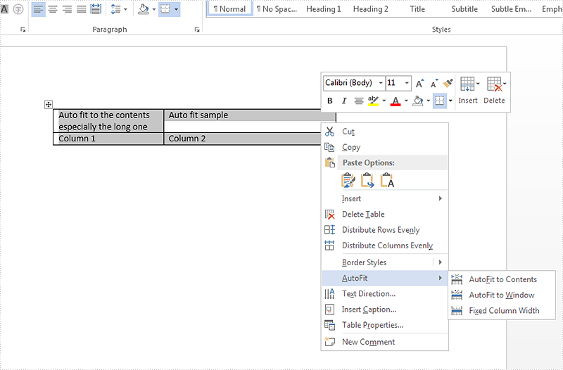 How to set the AutoFit option for word table in C#