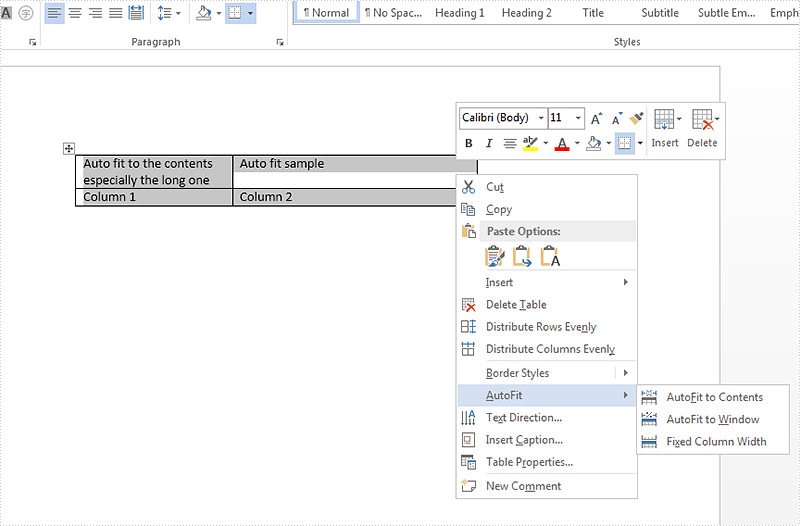 How To Set The Autofit Option For Word Table In C