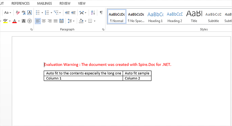 How to set the AutoFit option for word table in C#