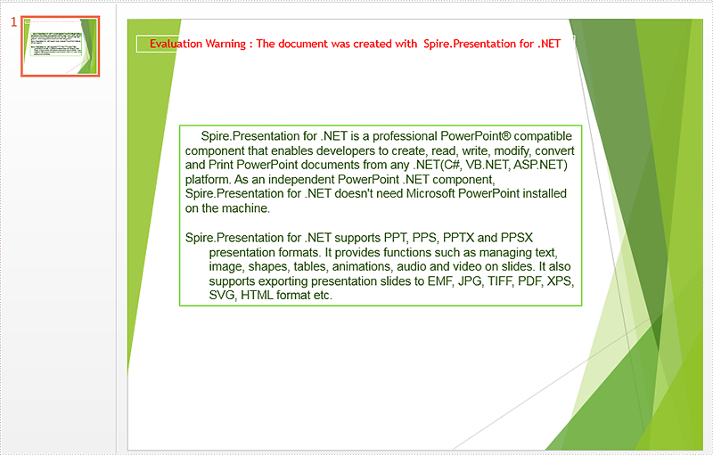 How to set the indent style for the paragraph on presentation slide in C#