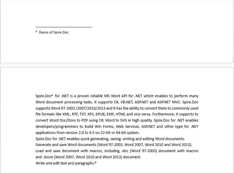 How to set the position and number format for word footnote in C#