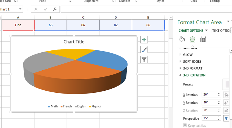 How to set the rotation for the 3D chart on Excel in C#