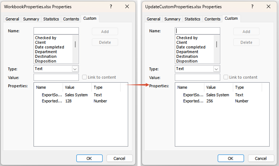 Update the value of a custom property