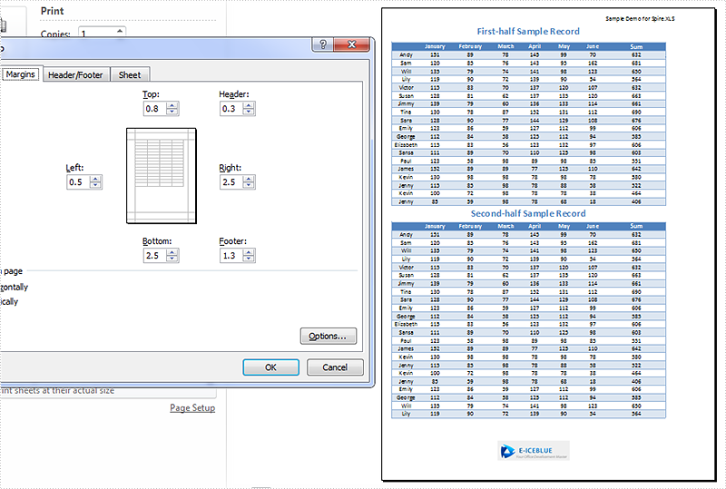 How to set Excel page margins before printing a worksheet in C#