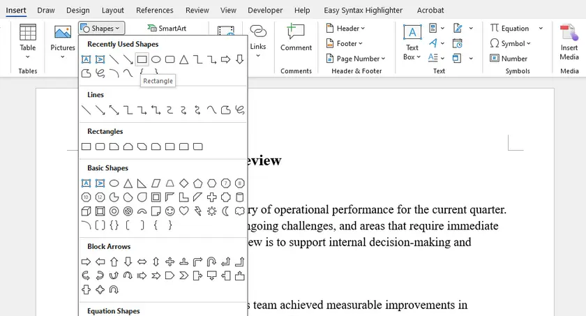 Add a shape as a border in Word