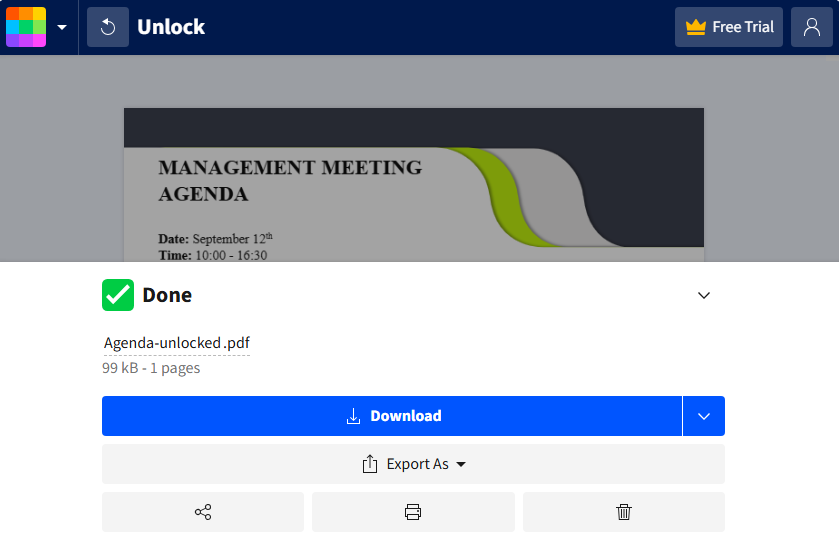 Smallpdf online unlock PDF permission tool interface
