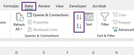 Click Sort A to Z or Sort Z to A