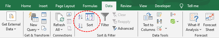 Built-in sort data feature in Excel
