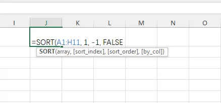 Insert sort formula in J1