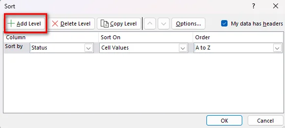 Add New Level for Sorting Rows in Excel