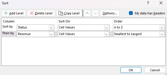 Sort Rows by Multiple Columns in Excel