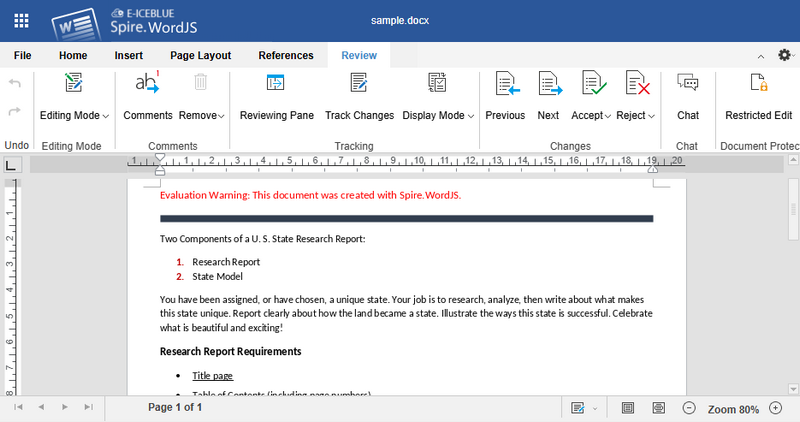 English interface and toolbar of Spire.OfficeJS online editor