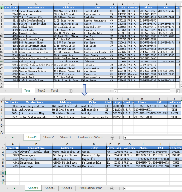 After splitting by row, each file contains the header row and the specified number of data rows