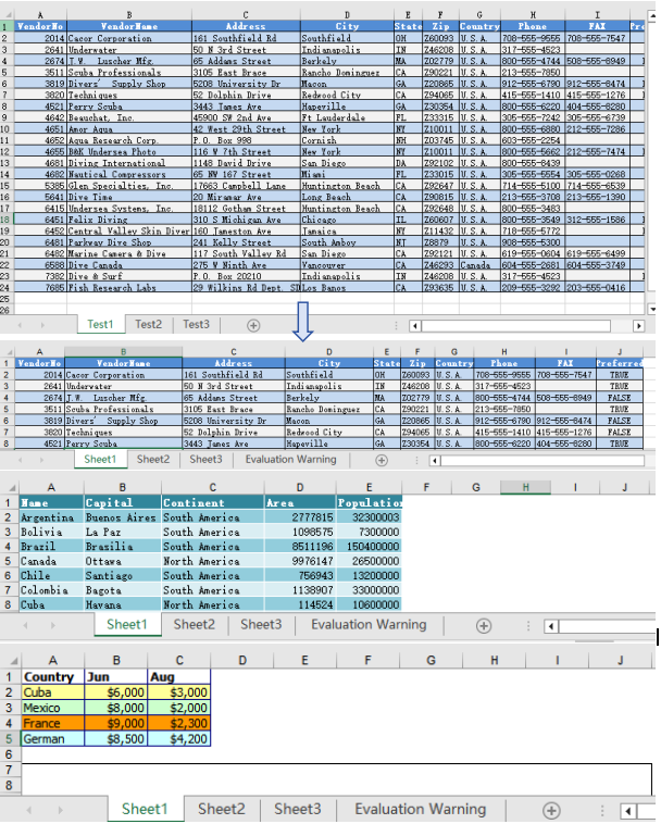 After splitting by worksheet, each resulting file contains a single worksheet from the original workbook