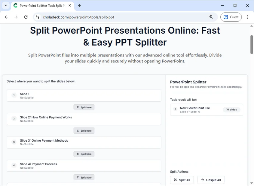 Split PPT Online for Free